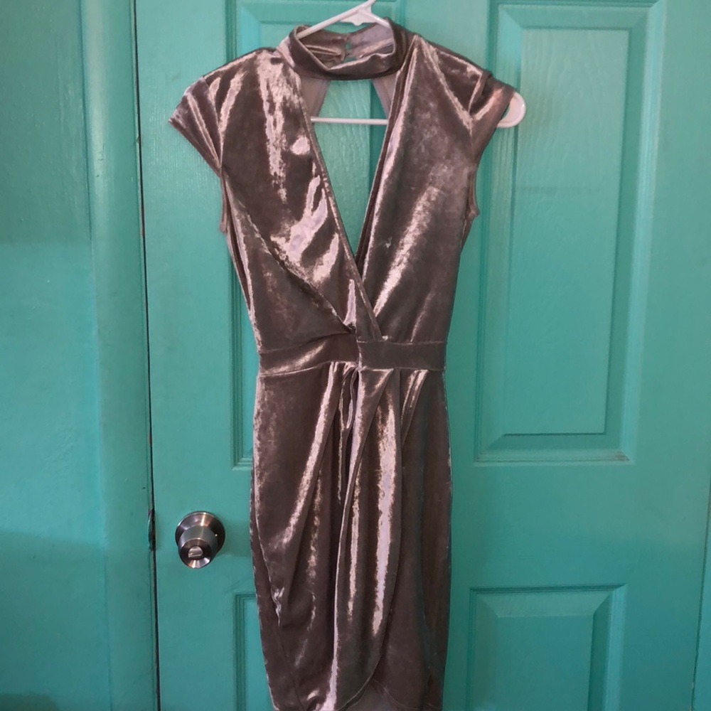 Sexy silver velvet mini dress